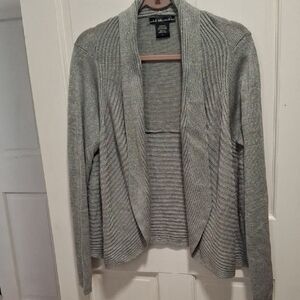 united states sweaters Silver-Gray Shimmer Open-Front Cardigan Ladies Sz L